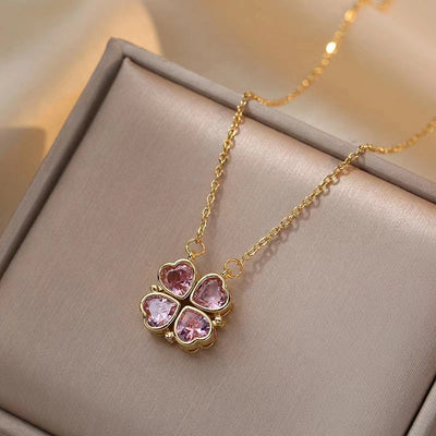 Minimalist Heart Shape Titanium Steel Inlay Rhinestones Women\'s Pendant Necklace