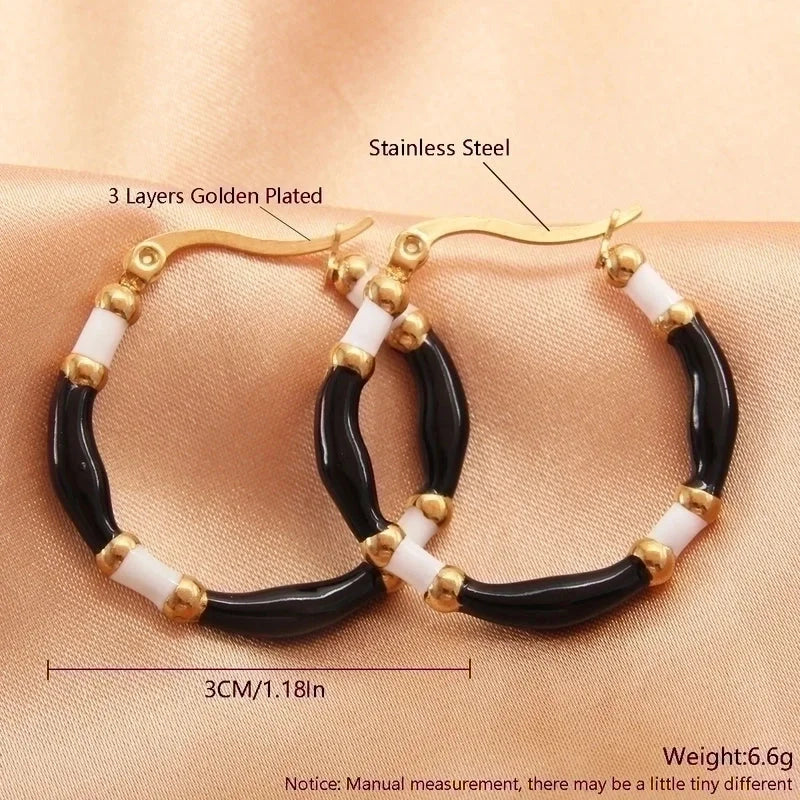 1 Pair IG Style Casual Minimalist Round Enamel Plating 304 Stainless Steel Gold Plated Earrings