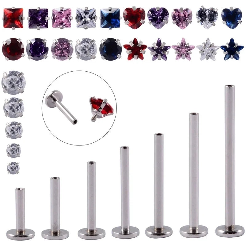 Stainless Steel Heart Labret Round Zircon Stud Earrings With Diamond XINGX Labret Lip Ring 2-5mm Zircon Earrings Accessories