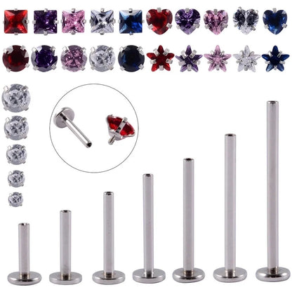Stainless Steel Heart Labret Round Zircon Stud Earrings With Diamond XINGX Labret Lip Ring 2-5mm Zircon Earrings Accessories