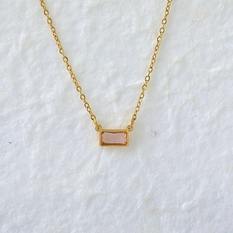 IG Style Modern Style Classic Style Rectangle 304 Stainless Steel Zircon 18K Gold Plated Inlay Pendant Necklace