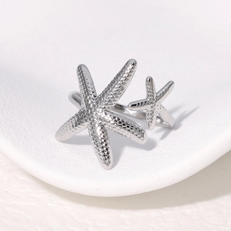 IG Style Vacation Beach Animal Starfish 304 Stainless Steel 18K Gold Plated Open Rings