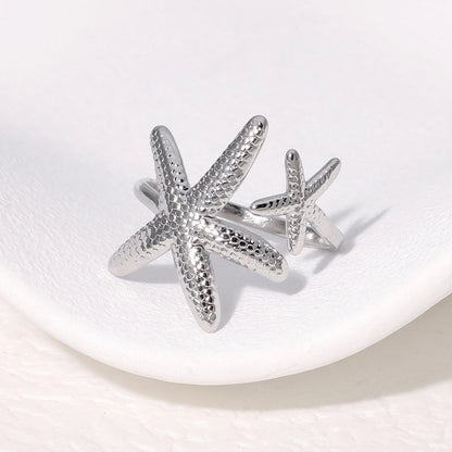 IG Style Vacation Beach Animal Starfish 304 Stainless Steel 18K Gold Plated Open Rings