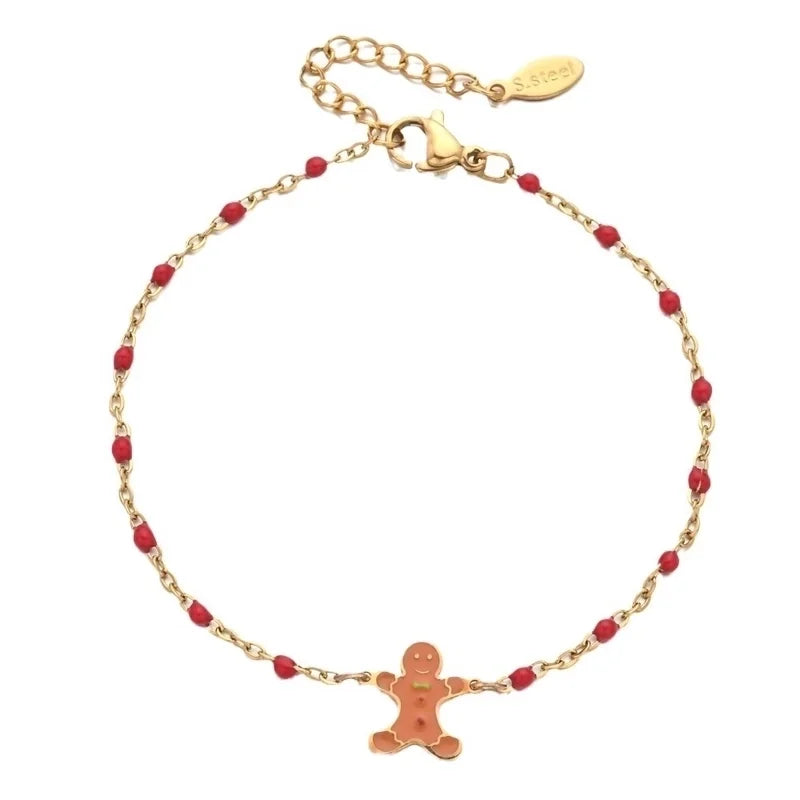 2 Pieces Cartoon Style Cute Gingerbread Stainless Steel Bracelets In Bulk Christmas