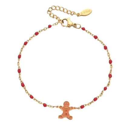 2 Pieces Cartoon Style Cute Gingerbread Stainless Steel Bracelets In Bulk Christmas