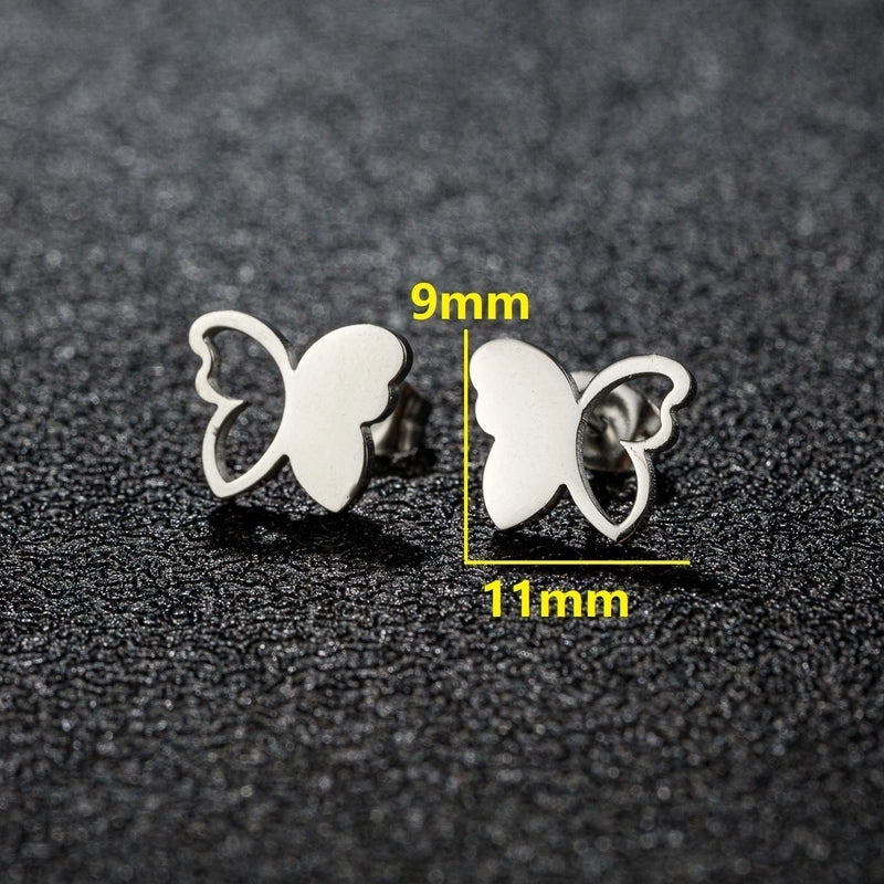 1 Pair Sweet Minimalist Artistic Heart Shape Butterfly Polishing 304 Stainless Steel 18K Gold Plated Ear Studs