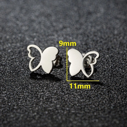 1 Pair Sweet Minimalist Artistic Heart Shape Butterfly Polishing 304 Stainless Steel 18K Gold Plated Ear Studs