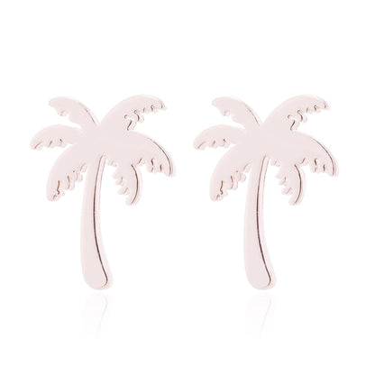 Minimalist Triangle Moon Coconut Tree Stainless Steel Asymmetrical Plating Ear Studs 1 Pair