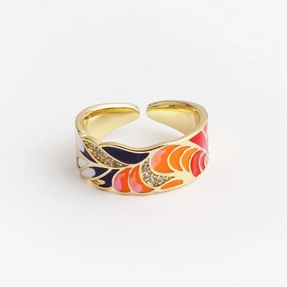 Retro Color Block Copper Open Ring Inlay Zircon Copper Rings