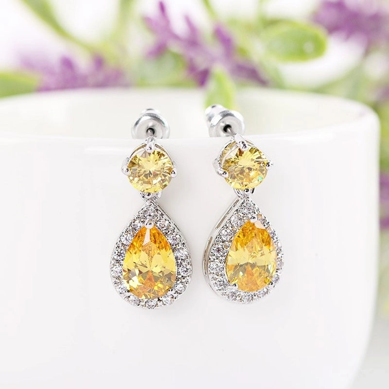 1 Pair Elegant Water Droplets Inlay Copper Crystal Zircon White Gold Plated Drop Earrings
