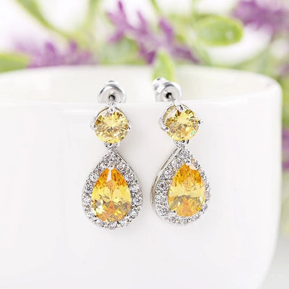 1 Pair Elegant Water Droplets Inlay Copper Crystal Zircon White Gold Plated Drop Earrings