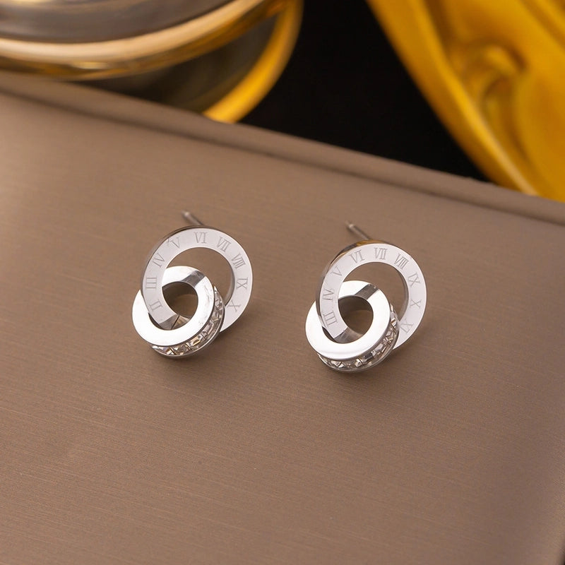1 Pair Sweet Letter Heart Shape Flower Plating Titanium Steel Ear Studs