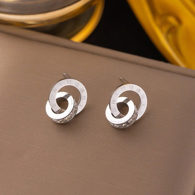 1 Pair Sweet Letter Heart Shape Flower Plating Titanium Steel Ear Studs