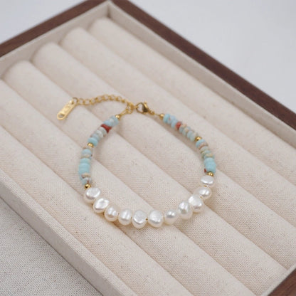 304 Stainless Steel Turquoise Freshwater Pearl Gold Plated Casual Minimalist Classic Style Beaded Handmade Geometric Necklace