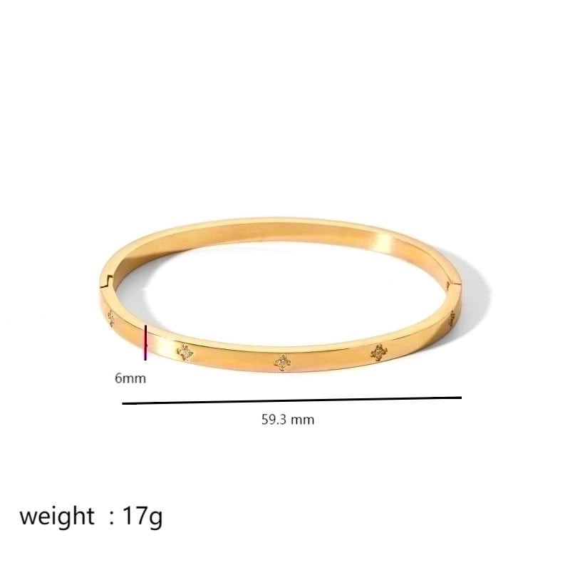Minimalist Rectangle Stainless Steel Polishing Plating Inlay Zircon 18k Gold Plated Bangle