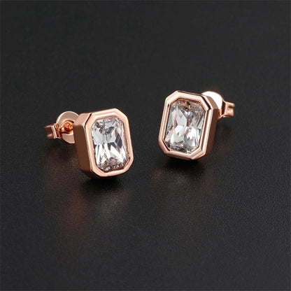 1 Pair Ig Style Minimalist Rectangle Plating Inlay Brass Zircon Rose Gold Plated White Gold Plated Ear Studs