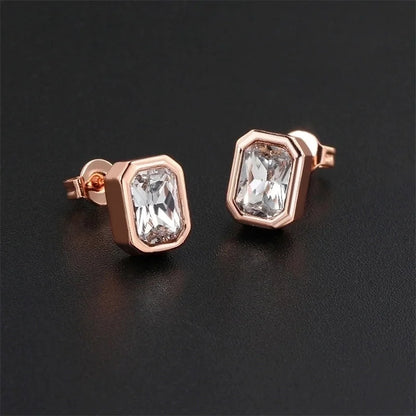 1 Pair Ig Style Minimalist Rectangle Plating Inlay Brass Zircon Rose Gold Plated White Gold Plated Ear Studs