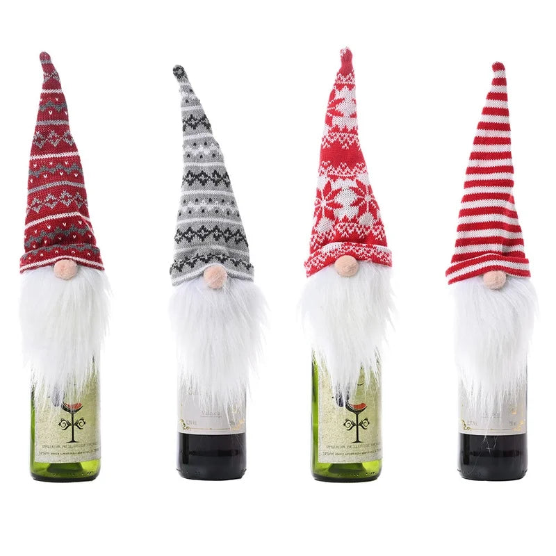 Cross-border New Christmas Decorations Knitted Hat Forest Man Wine Bottle Cover Faceless Doll Wine Cover Red Wine Bottle Decoration