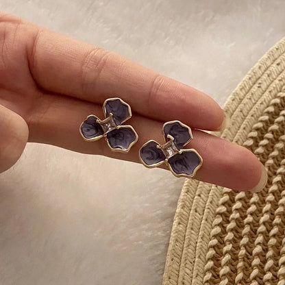 1 Pair Bohemian Minimalist Flower Enamel 316L Stainless Steel Zircon 14K Gold Plated Ear Studs