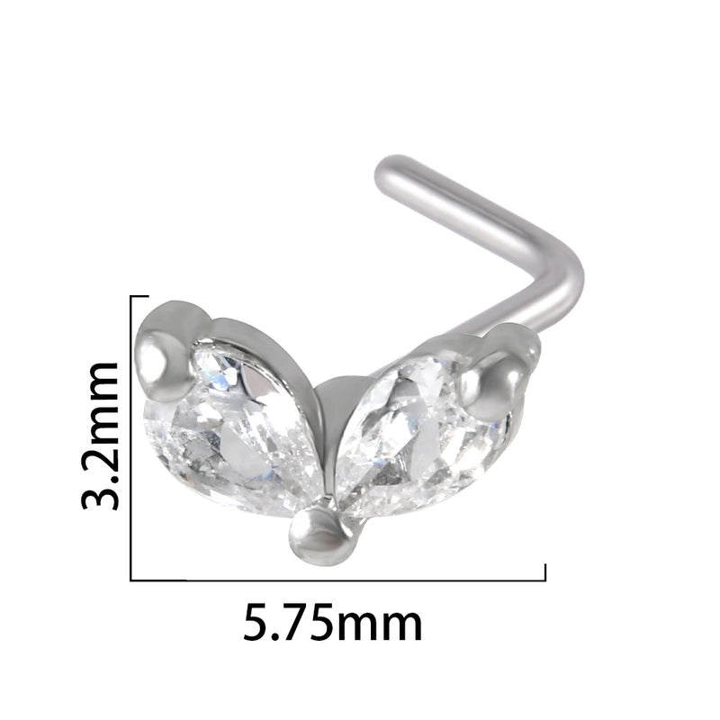 2 Pieces Nose Rings & Studs Streetwear Moon Heart Shape Butterfly 304 Stainless Steel Copper Zircon Inlay Zircon