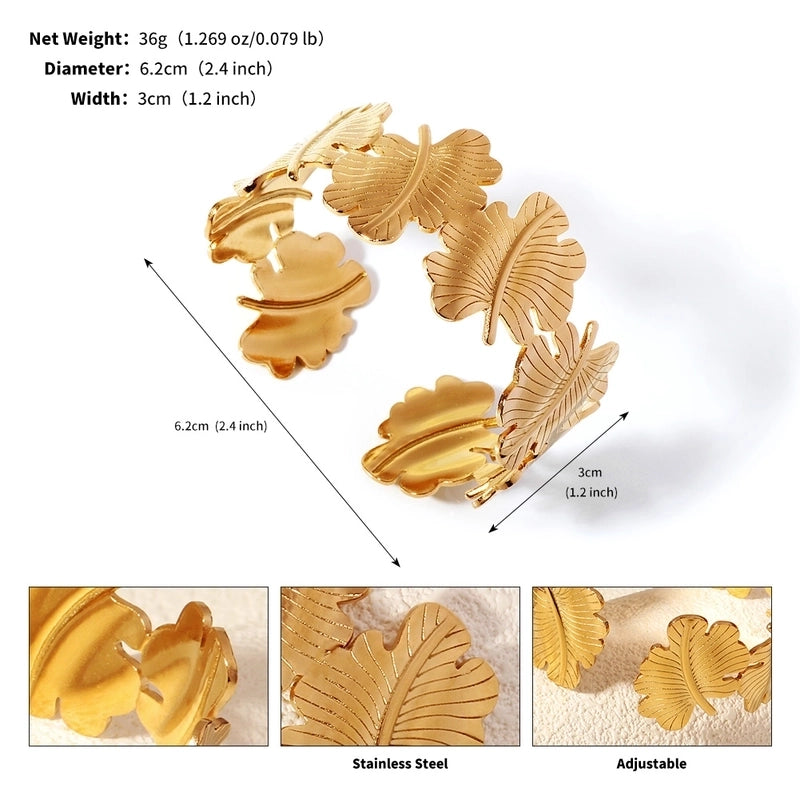 Modern Style Geometric Plant 304 Stainless Steel 18K Gold Plated Bangle In Bulk