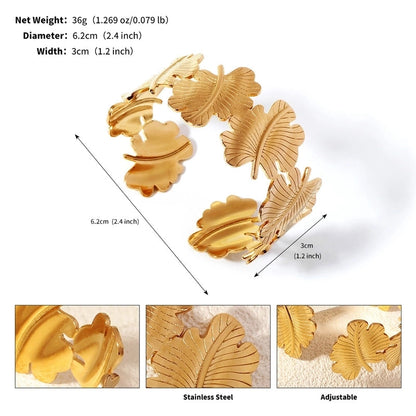 Modern Style Geometric Plant 304 Stainless Steel 18K Gold Plated Bangle In Bulk