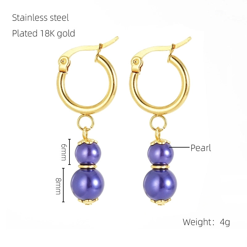 1 Pair Elegant Classical Round Pearl Plating 304 Stainless Steel 18K Gold Plated Drop Earrings