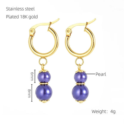 1 Pair Elegant Classical Round Pearl Plating 304 Stainless Steel 18K Gold Plated Drop Earrings