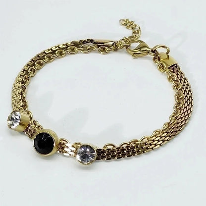 Elegant Geometric Round 304 Stainless Steel 18K Gold Plated Rhinestones Bracelets In Bulk