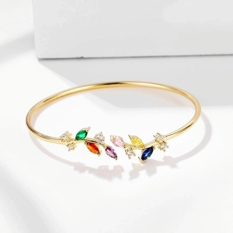 Elegant Leaf Copper Plating Zircon Bangle