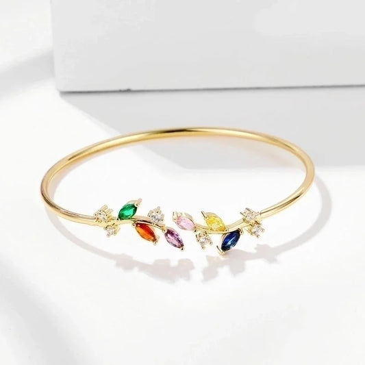 Elegant Leaf Copper Plating Zircon Bangle