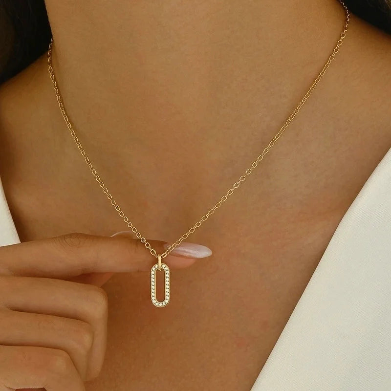 Luxurious Geometric 304 Stainless Steel Rhinestones 14K Gold Plated Polishing Plating Inlay Pendant Necklace