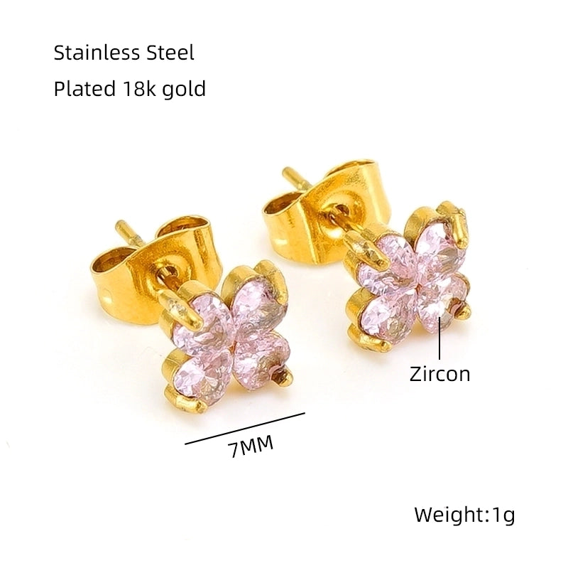 1 Pair Elegant Classical Vintage Style Flower Bow Knot Plating Inlay 304 Stainless Steel Zircon 18K Gold Plated Ear Studs