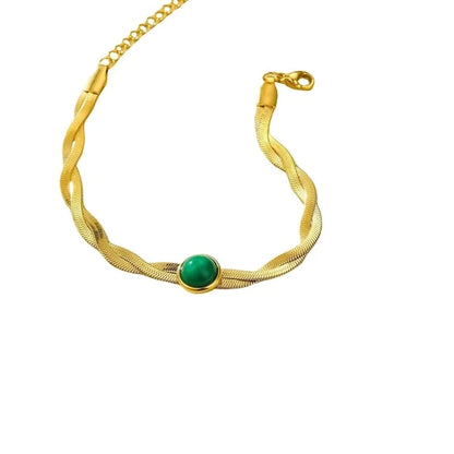 IG Style Geometric 304 Stainless Steel 18K Gold Plated Natural Stone Snake Chain Bracelets In Bulk
