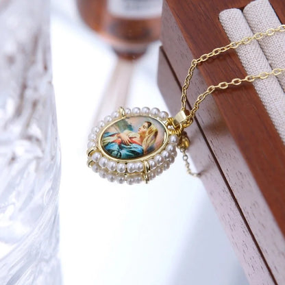 Shell Copper 18K Gold Plated Portrait Virgin Mary Pendant Necklace
