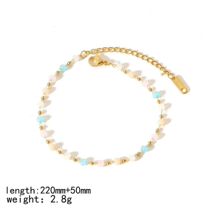 304 Stainless Steel 18K Gold Plated Minimalist Classic Style Polishing Plating Inlay Round Natural Stone Bracelets Anklet Necklace