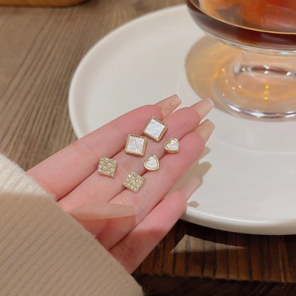 1 Set Minimalist Geometric Enamel Plating Inlay Copper Rhinestones Opal Shell Earrings