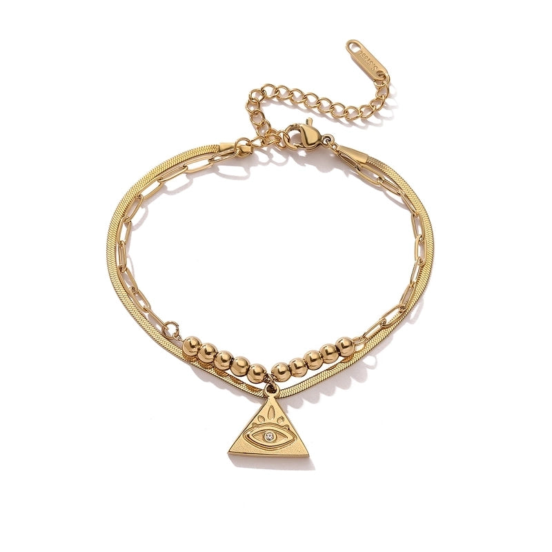 Retro Minimalist Commute Devil's Eye 304 Stainless Steel Zircon Paperclip Chain Snake Chain Bracelets In Bulk Stainless Steel Bracelets