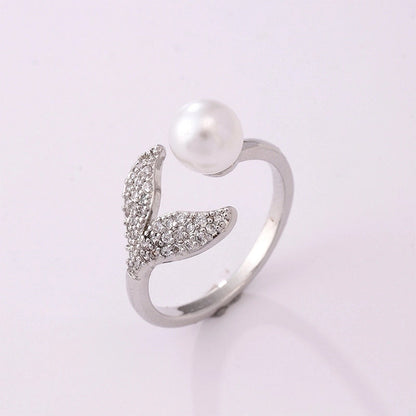 Lady Heart Shape Crown Flower Copper Zircon Inlay Open Rings