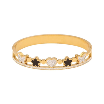 Elegant Minimalist Flower Butterfly 304 Stainless Steel 18K Gold Plated Zircon Bangle In Bulk