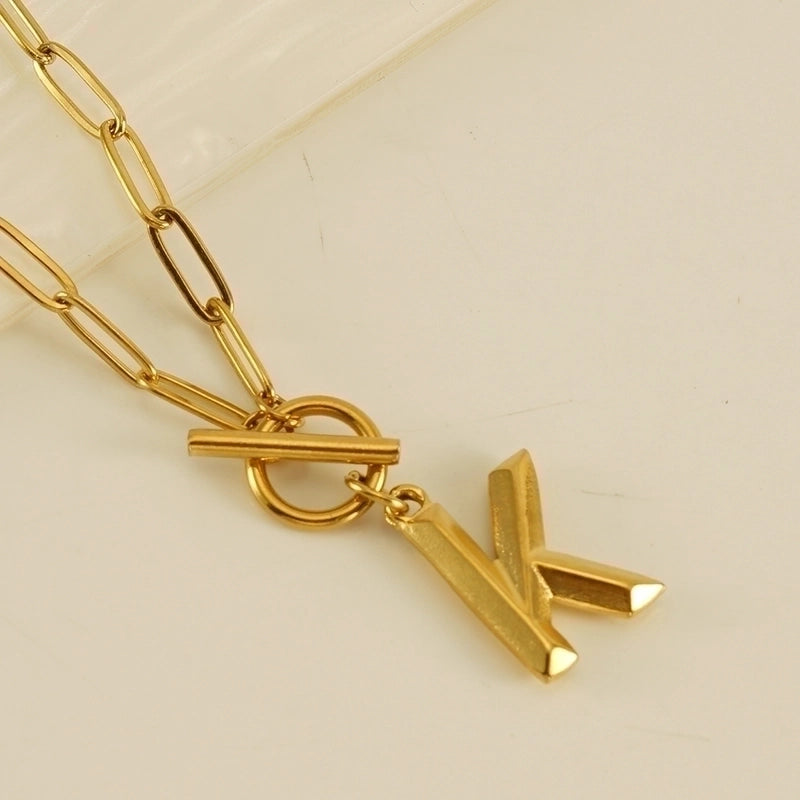 Fashion Letter 304 Stainless Steel Titanium Steel 18K Gold Plated Polishing Gold Plated Pendant Necklace
