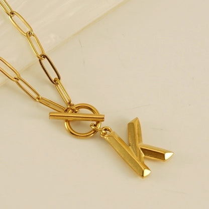 Fashion Letter 304 Stainless Steel Titanium Steel 18K Gold Plated Polishing Gold Plated Pendant Necklace