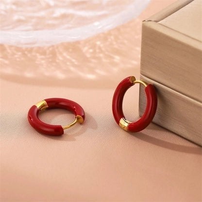 1 Pair Minimalist Circle Enamel Plating Stainless Steel Titanium Steel 18K Gold Plated Earrings
