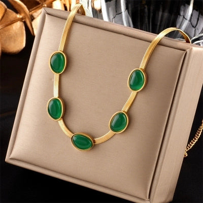 Retro Round Square Titanium Steel Plating Inlay Turquoise Necklace