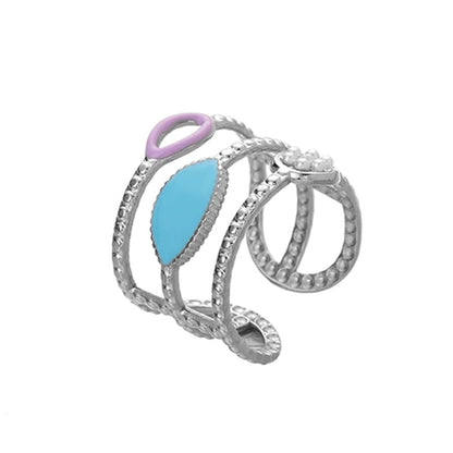 Ethnic Style Sun Star 304 Stainless Steel Artificial Gemstones Rhinestones Enamel Inlay Open Rings