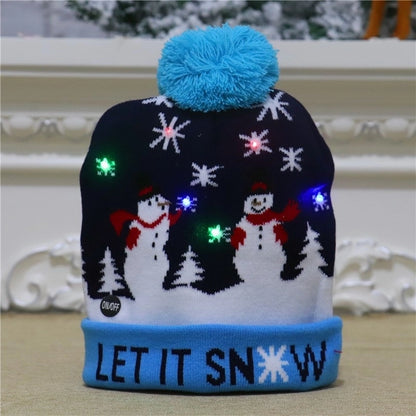 Spot Cross-border New Christmas Hat Colorful Luminous Knitted Hat Christmas Hat Adult Children Knitted Wool Christmas