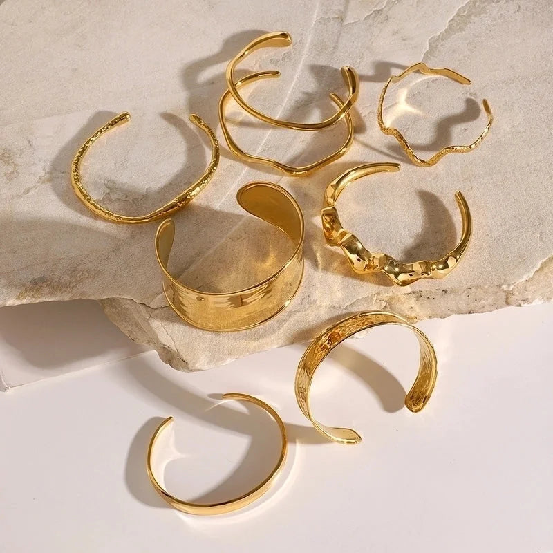 Vacation Minimalist IG Style Solid Color 304 Stainless Steel 18K Gold Plated Cuff Bracelets Wide Bracelet Bangle In Bulk