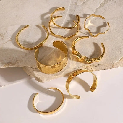 Vacation Minimalist IG Style Solid Color 304 Stainless Steel 18K Gold Plated Cuff Bracelets Wide Bracelet Bangle In Bulk