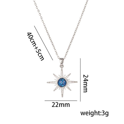 Titanium Steel 18K Gold Plated Casual Minimalist Inlay Star Moon Planet Moonstone Zircon Pendant Necklace