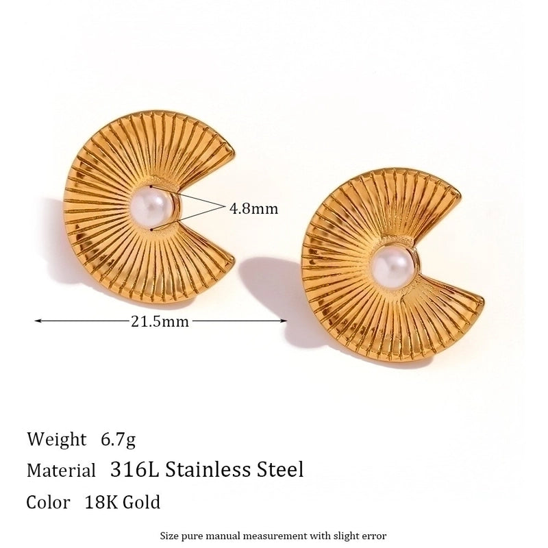 1 Pair Vintage Style Classic Style U Shape Semicircle Stripe Enamel Plating Inlay 304 Stainless Steel Rhinestones 18K Gold Plated Earrings